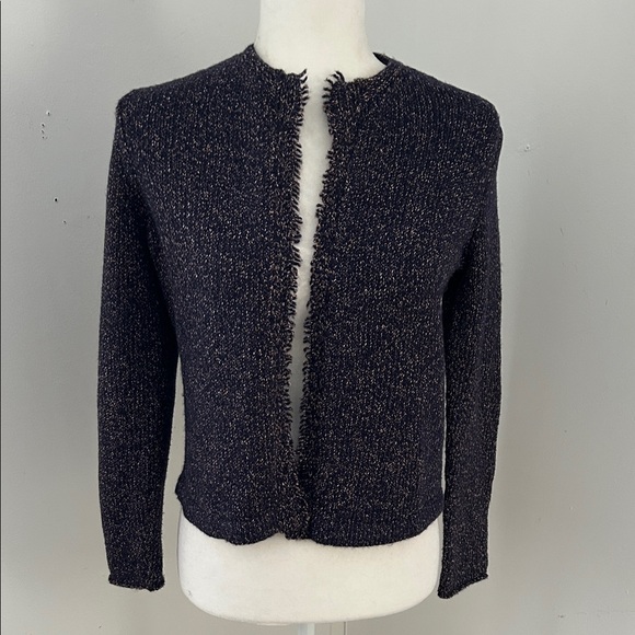 Eileen Fisher Sweaters - Eileen Fisher Navy Blue/Tan Wool Blend Open Cardigan sz PS